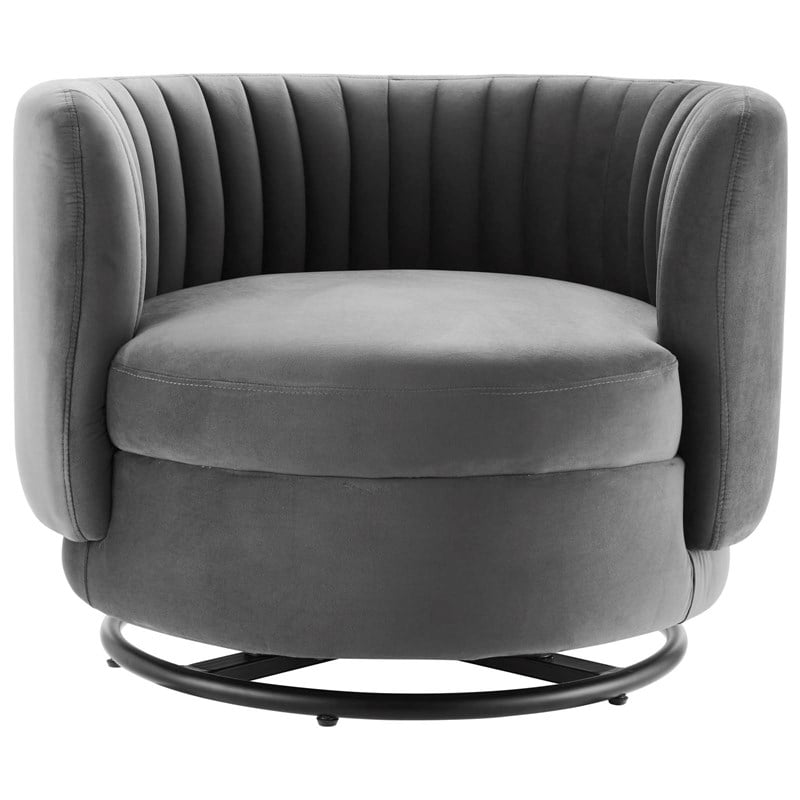 Maklaine Upholstered Velvet Fabric Swivel Chair in Black/Gray