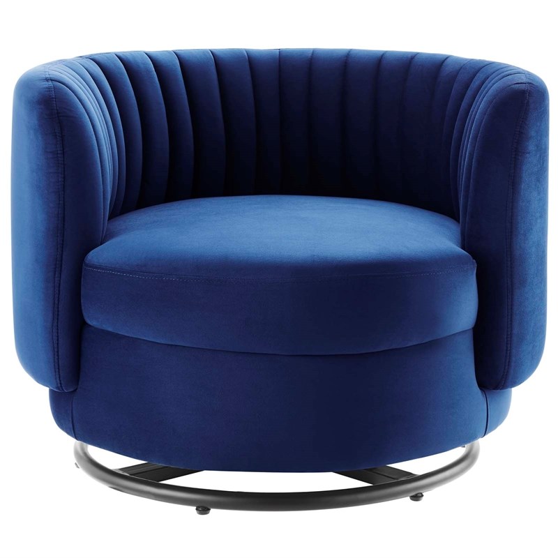 Maklaine Upholstered Velvet Fabric Swivel Chair in Black/Navy