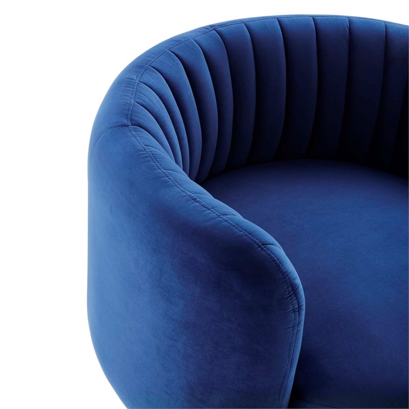 Maklaine Upholstered Velvet Fabric Swivel Chair in Black/Navy
