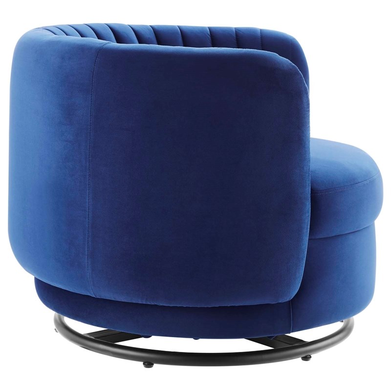 Maklaine Upholstered Velvet Fabric Swivel Chair in Black/Navy