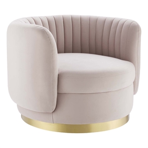 Maklaine Tufted Performance Velvet Swivel Chair in Gold/Pink