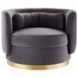 Maklaine Upholstered Performance Velvet Swivel Chair in Gold/Gray