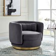 Maklaine Upholstered Performance Velvet Swivel Chair in Gold/Gray