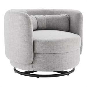 Maklaine Upholstered Fabric Swivel Chair in Black/Light Gray