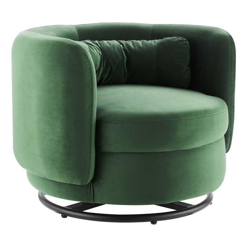 Maklaine Upholstered Velvet Fabric Swivel Chair in Black/Emerald Green