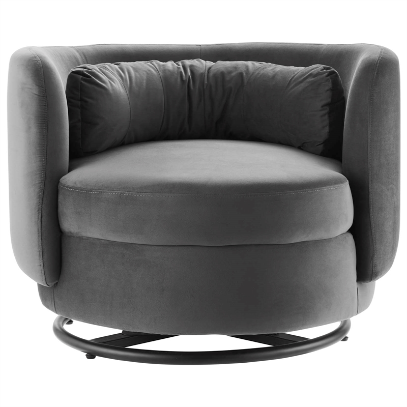 Maklaine Upholstered Performance Velvet Swivel Chair in Black/Gray