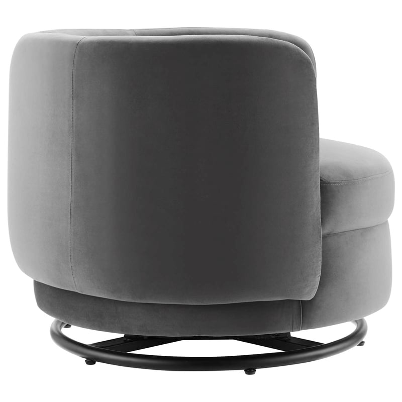Maklaine Upholstered Performance Velvet Swivel Chair in Black/Gray