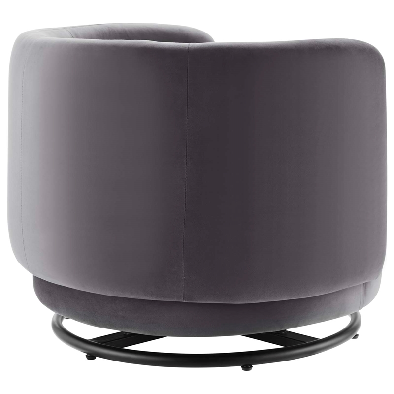 Maklaine Upholstered Performance Velvet Swivel Chair in Black/Gray