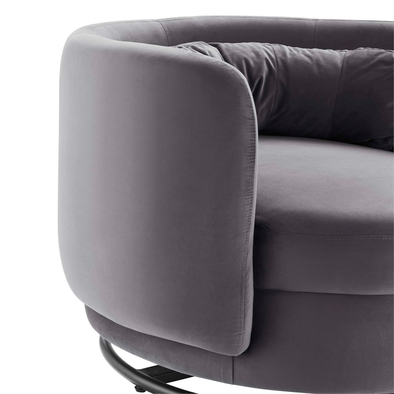 Maklaine Upholstered Performance Velvet Swivel Chair in Black/Gray