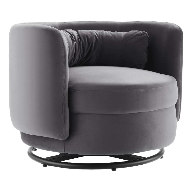 Maklaine Upholstered Performance Velvet Swivel Chair in Black/Gray