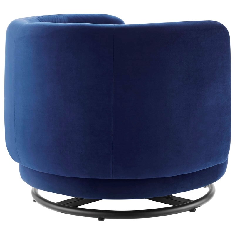Maklaine Upholstered Performance Velvet Swivel Chair in Black/Navy