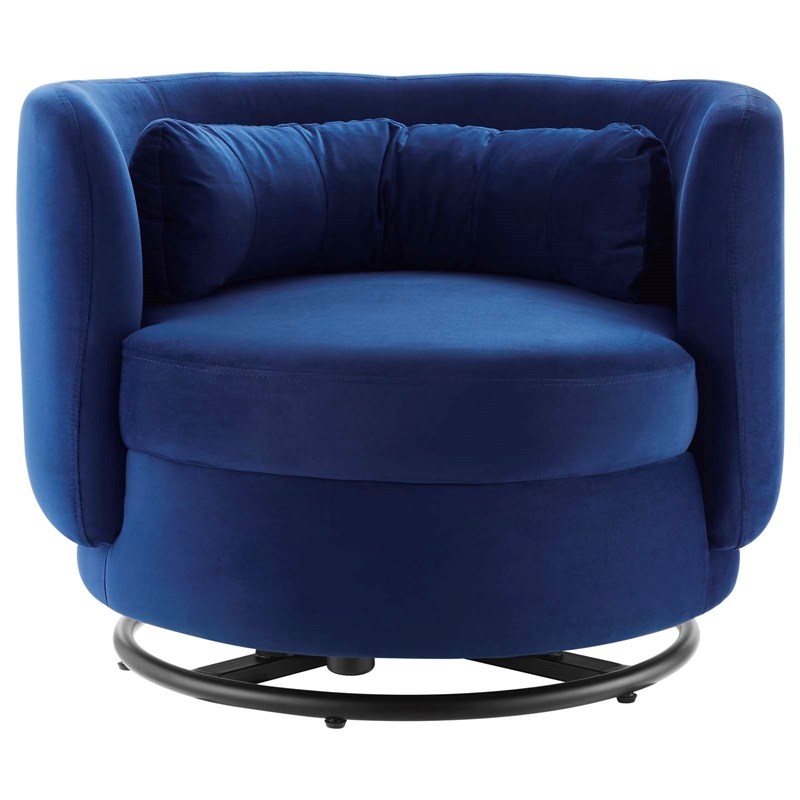 Maklaine Upholstered Performance Velvet Swivel Chair in Black/Navy