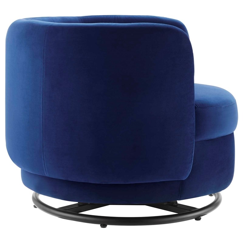 Maklaine Upholstered Performance Velvet Swivel Chair in Black/Navy