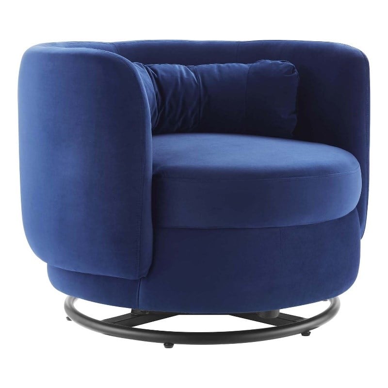 Maklaine Upholstered Performance Velvet Swivel Chair in Black/Navy