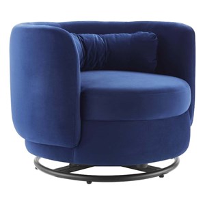 Maklaine Upholstered Performance Velvet Swivel Chair in Black/Navy