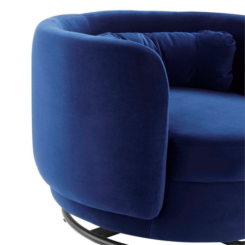 Maklaine Upholstered Performance Velvet Swivel Chair in Black/Navy