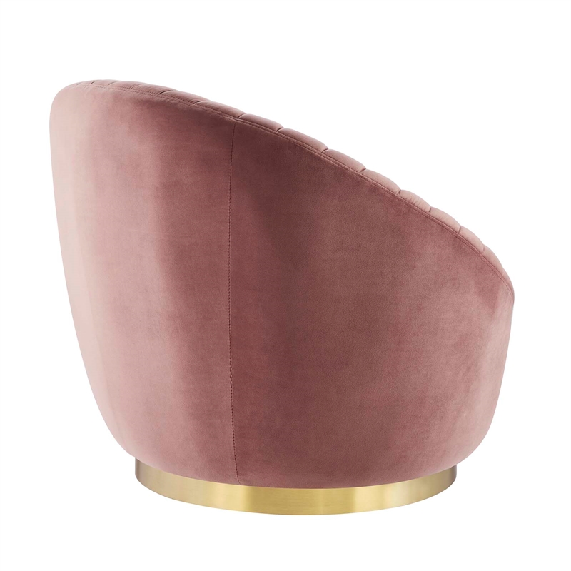 Maklaine Upholstered Velvet Fabric Swivel Chair in Gold/Dusty Rose Pink