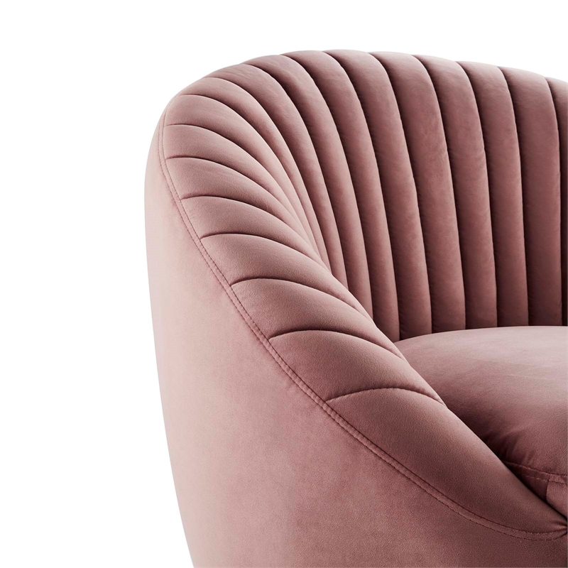 Maklaine Upholstered Velvet Fabric Swivel Chair in Gold/Dusty Rose Pink