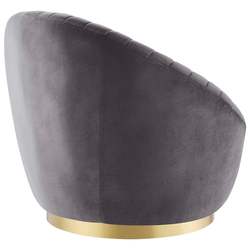 Maklaine Upholstered Performance Velvet Swivel Chair in Gold/Gray