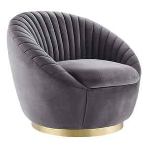 Maklaine Upholstered Performance Velvet Swivel Chair in Gold/Gray
