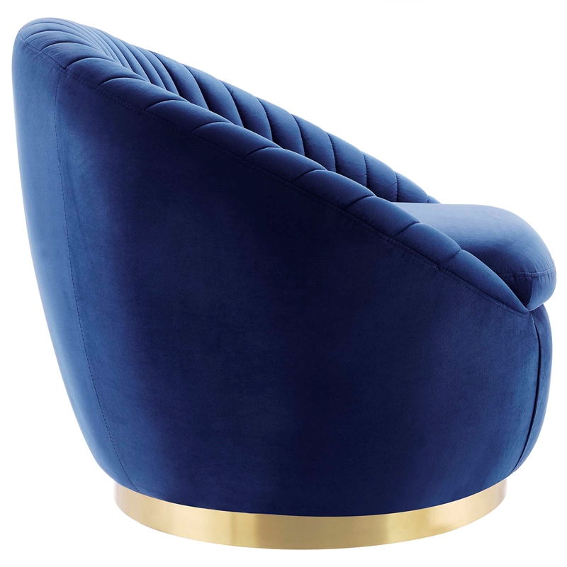 Maklaine Upholstered Performance Velvet Swivel Chair in Gold/Navy