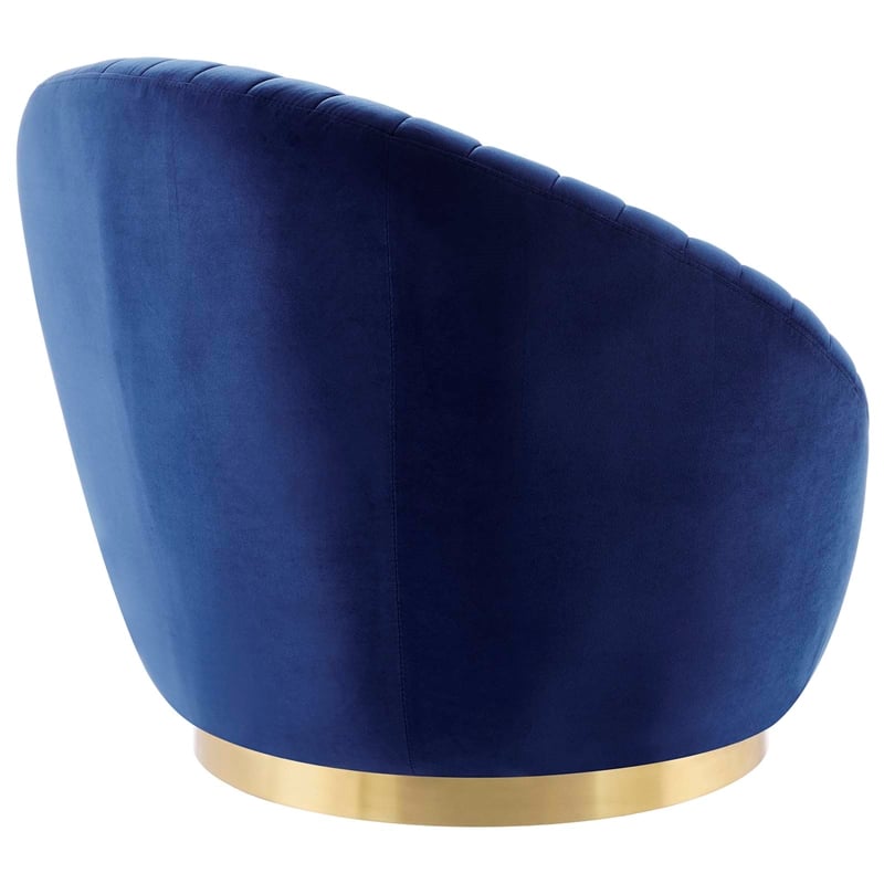 Maklaine Upholstered Performance Velvet Swivel Chair in Gold/Navy