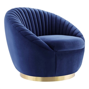 Maklaine Upholstered Performance Velvet Swivel Chair in Gold/Navy