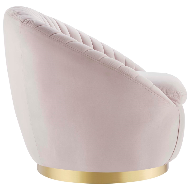 Maklaine Upholstered Performance Velvet Swivel Chair in Gold/Pink