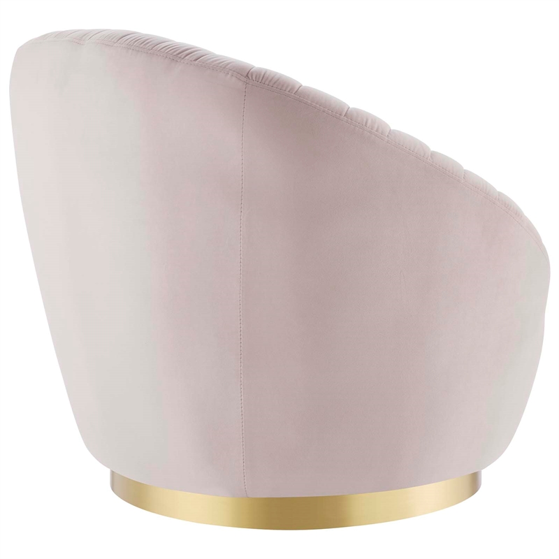 Maklaine Upholstered Performance Velvet Swivel Chair in Gold/Pink