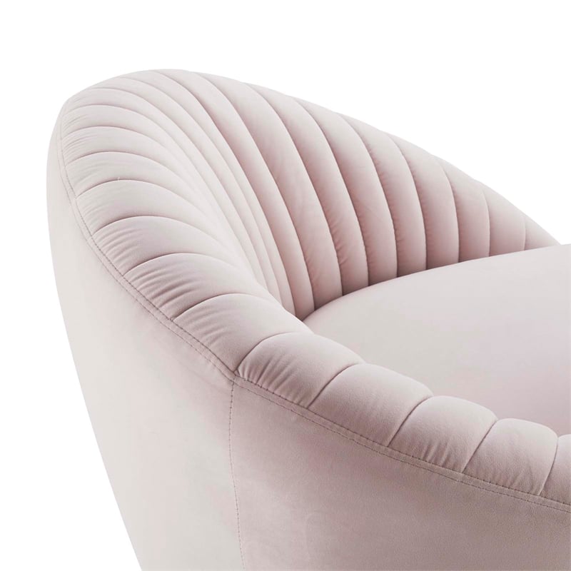 Maklaine Upholstered Performance Velvet Swivel Chair in Gold/Pink