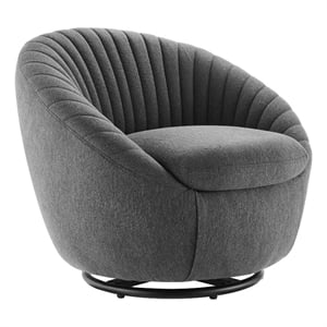 Maklaine Contemporary Upholstered Fabric Swivel Chair in Black Charcoal