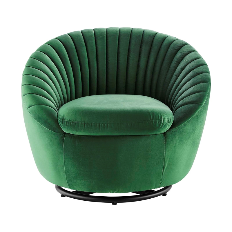 Maklaine Upholstered Velvet Fabric Swivel Chair in Black/Emerald Green