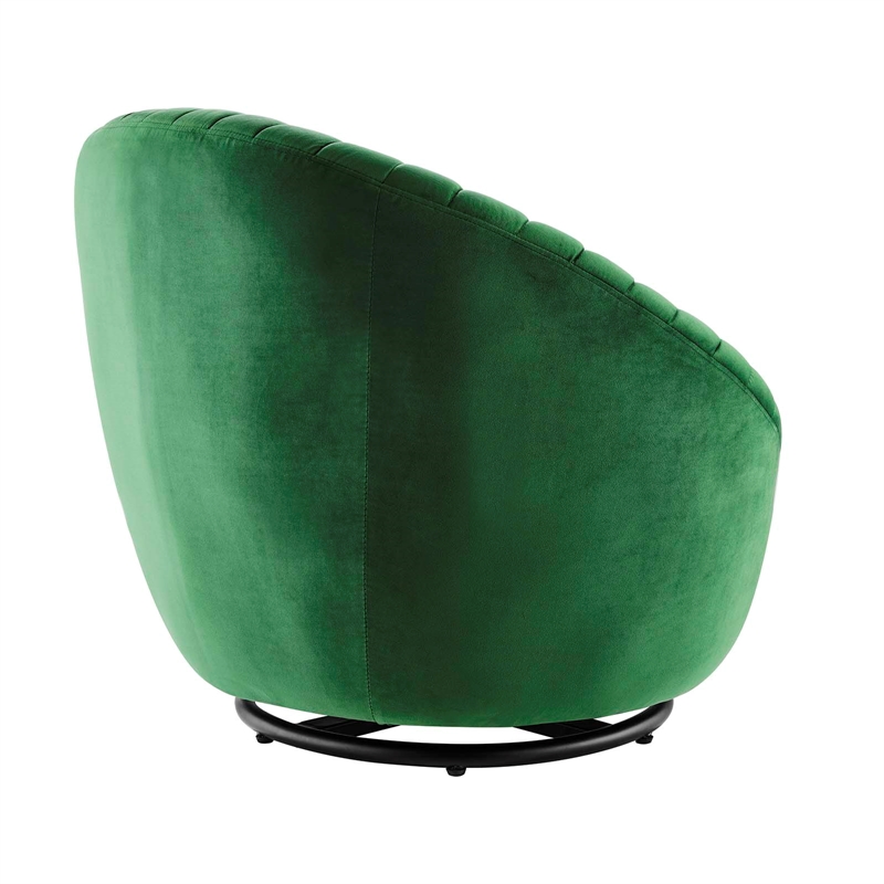 Maklaine Upholstered Velvet Fabric Swivel Chair in Black/Emerald Green