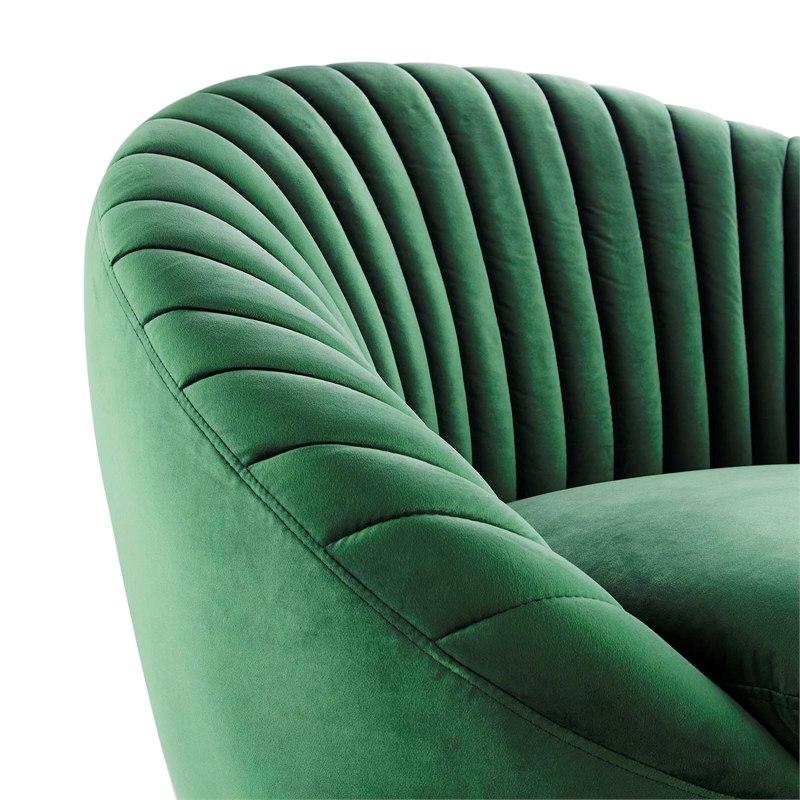 Maklaine Upholstered Velvet Fabric Swivel Chair in Black/Emerald Green