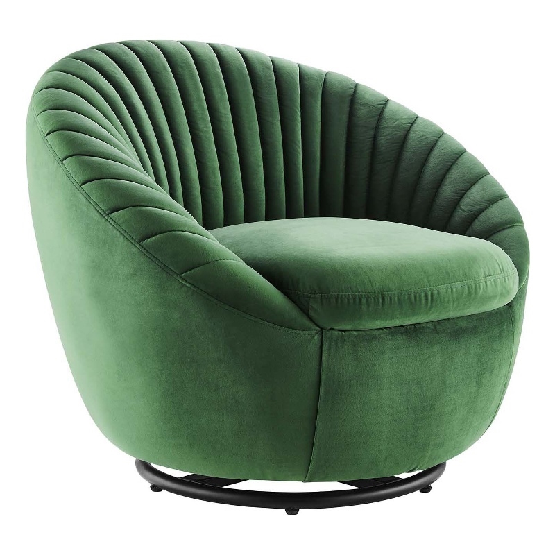 Maklaine Upholstered Velvet Fabric Swivel Chair in Black/Emerald Green