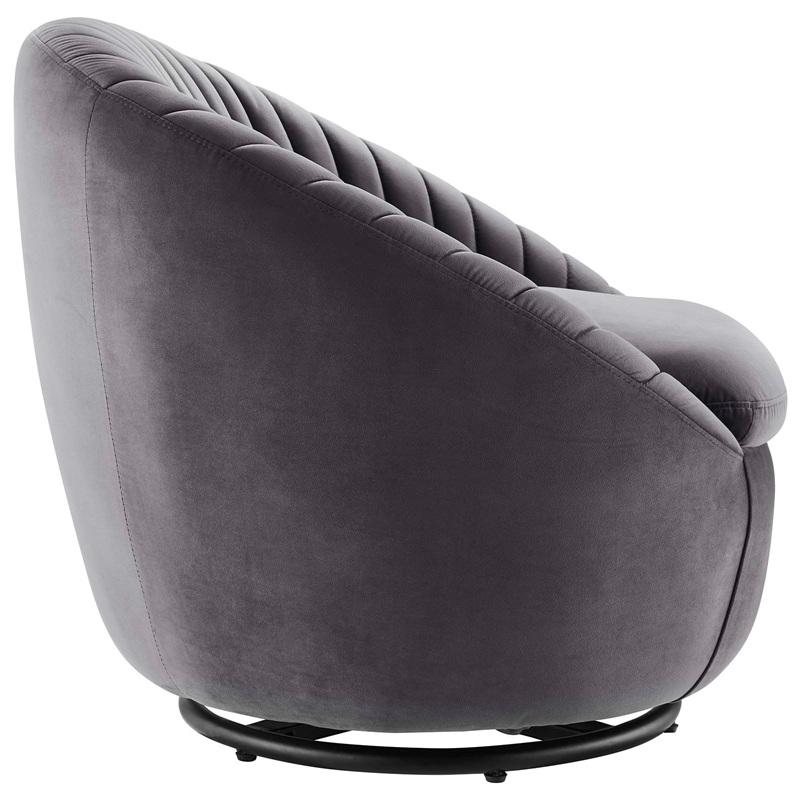 Maklaine Tufted Performance Velvet Swivel Chair in Black/Gray