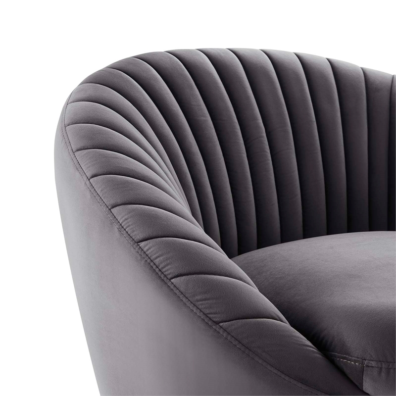 Maklaine Tufted Performance Velvet Swivel Chair in Black/Gray