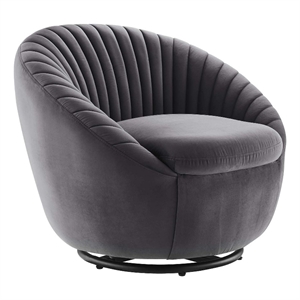 Maklaine Tufted Performance Velvet Swivel Chair in Black/Gray