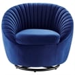 Maklaine Tufted Performance Velvet Swivel Chair in Black/Navy