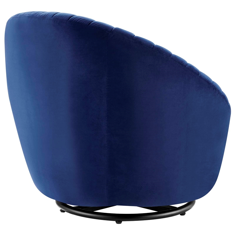Maklaine Tufted Performance Velvet Swivel Chair in Black/Navy