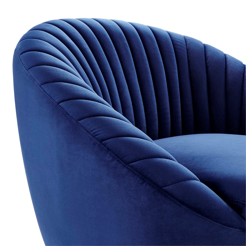 Maklaine Tufted Performance Velvet Swivel Chair in Black/Navy