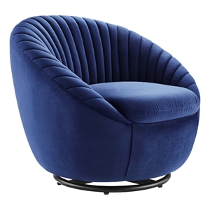 Maklaine Tufted Performance Velvet Swivel Chair in Black/Navy