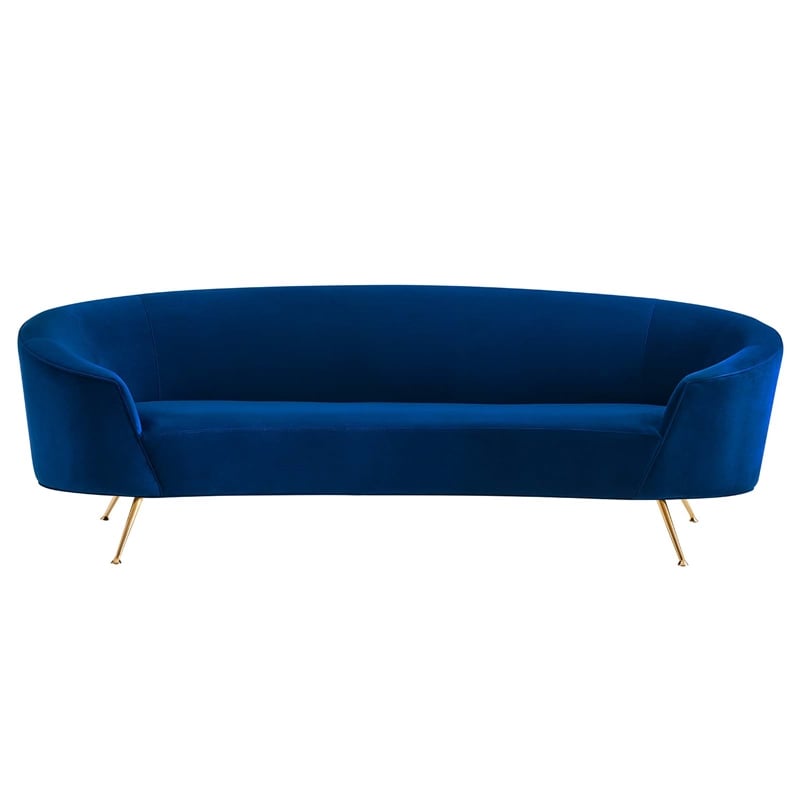 Maklaine Modern Performance Velvet Upholstered Sofa in Navy/Gold