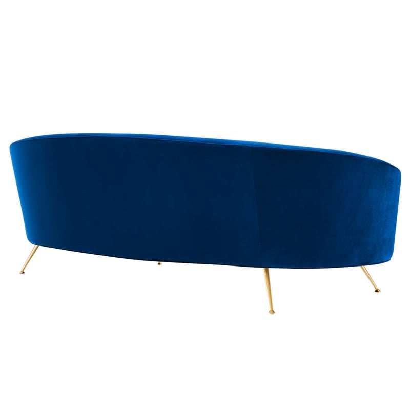 Maklaine Modern Performance Velvet Upholstered Sofa in Navy/Gold