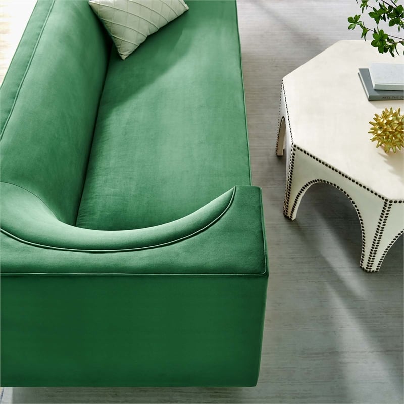 Maklaine Modern Performance Velvet Upholstered Sofa in Green/Gold