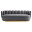 Maklaine Contemporary Tufted Performance Velvet Sofa in Gray/Gold