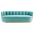 Maklaine Modern Tufted Performance Velvet Sofa in Mint Blue/Gold