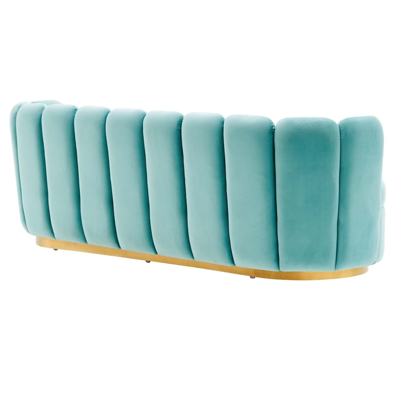 Maklaine Modern Tufted Performance Velvet Sofa in Mint Blue/Gold