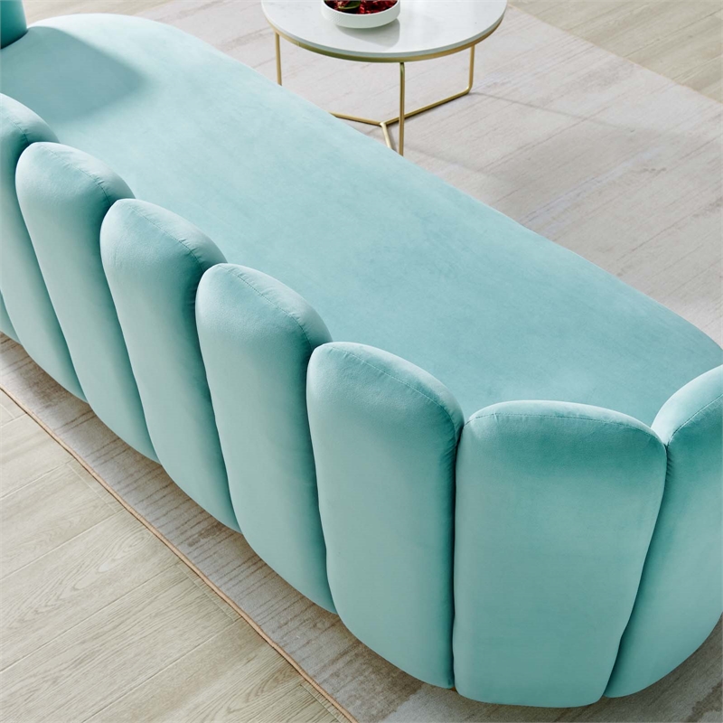 Maklaine Modern Tufted Performance Velvet Sofa in Mint Blue/Gold