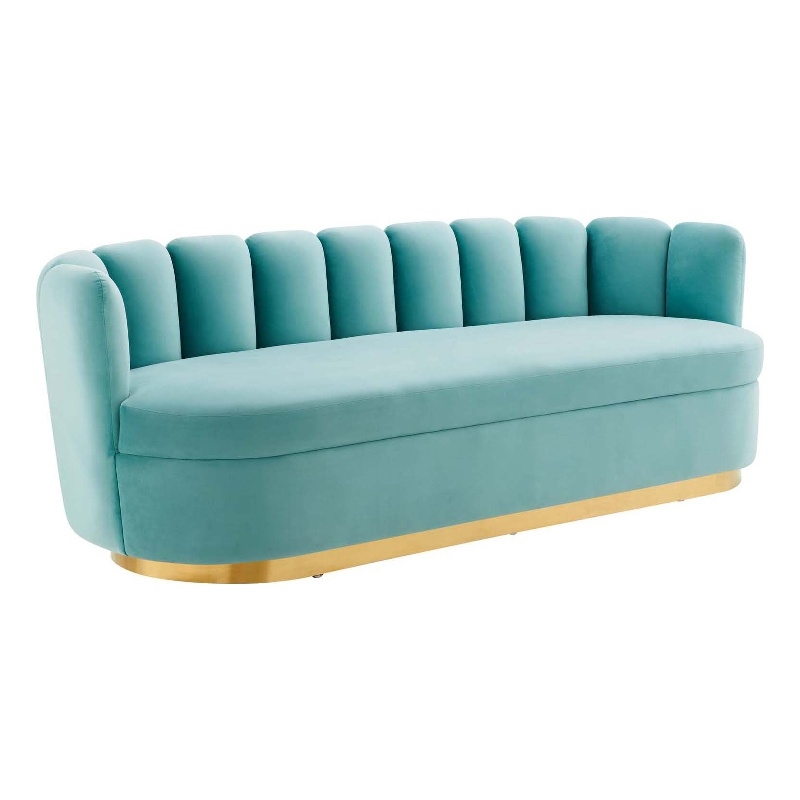 Maklaine Modern Tufted Performance Velvet Sofa in Mint Blue/Gold